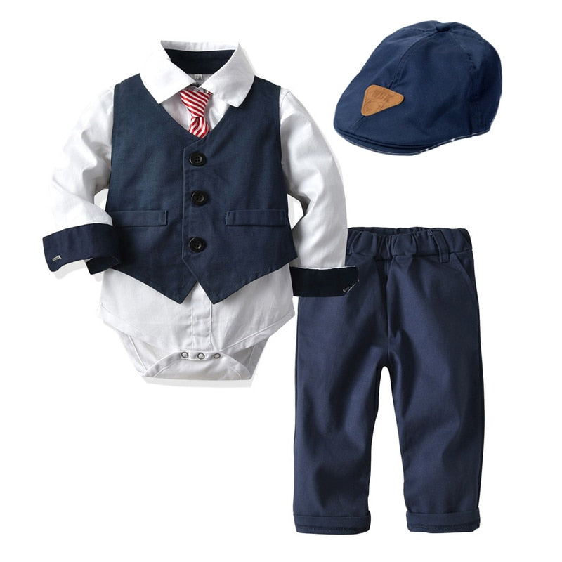 Newborn Boy Clothes Romper + Vest + Hat  Set