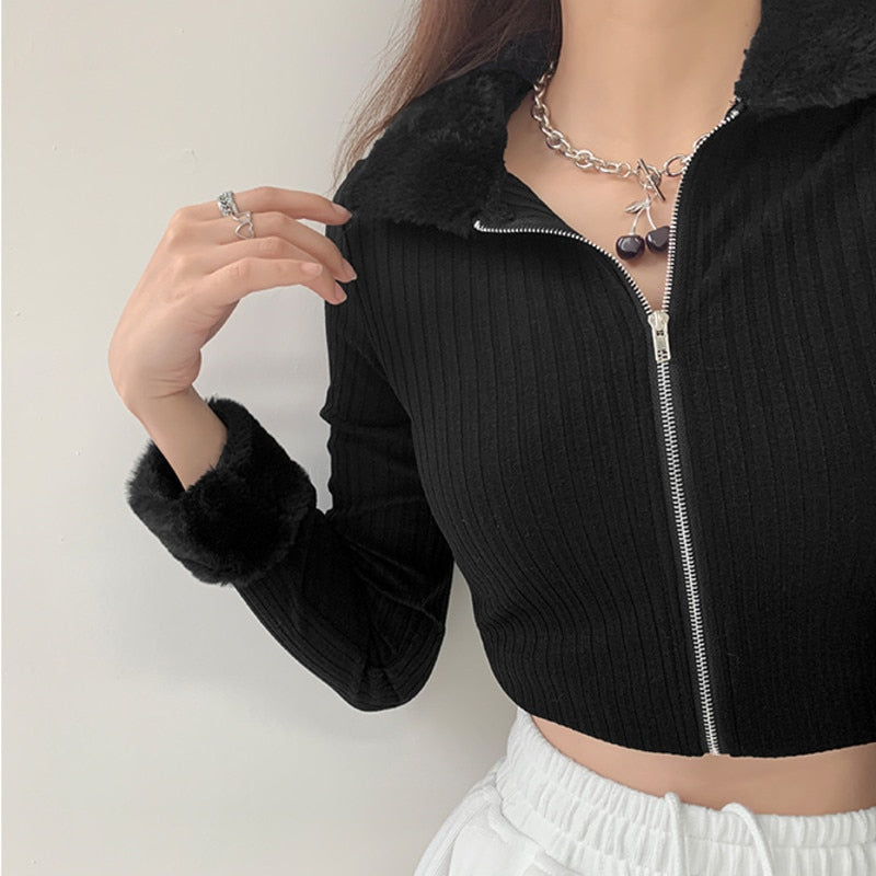 Open Navel Zipper Sweater