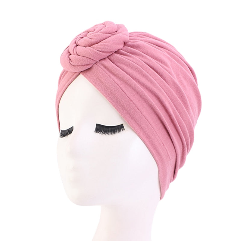 Top Knot Flower Decorate Headwrap