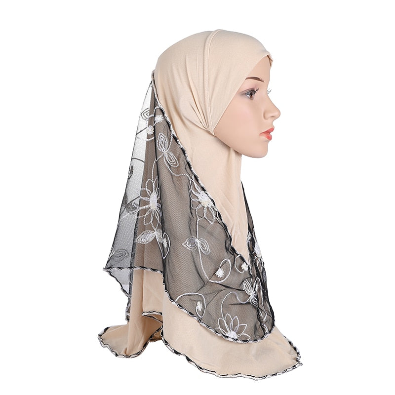 Embroidery Net Pull On Islamic Scarf