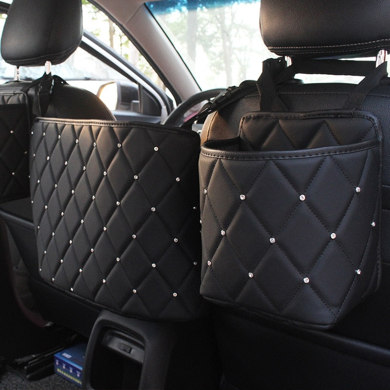 Crystal Rhinestone PU Leather Car Storage Bag