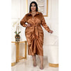 Elegant Satin Plus Size Women Shirt Dress