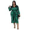 Elegant Satin Plus Size Women Shirt Dress